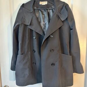 Michael Michael Kors Black Double Breasted Windbreaker Hooded Rain Jacket,Large